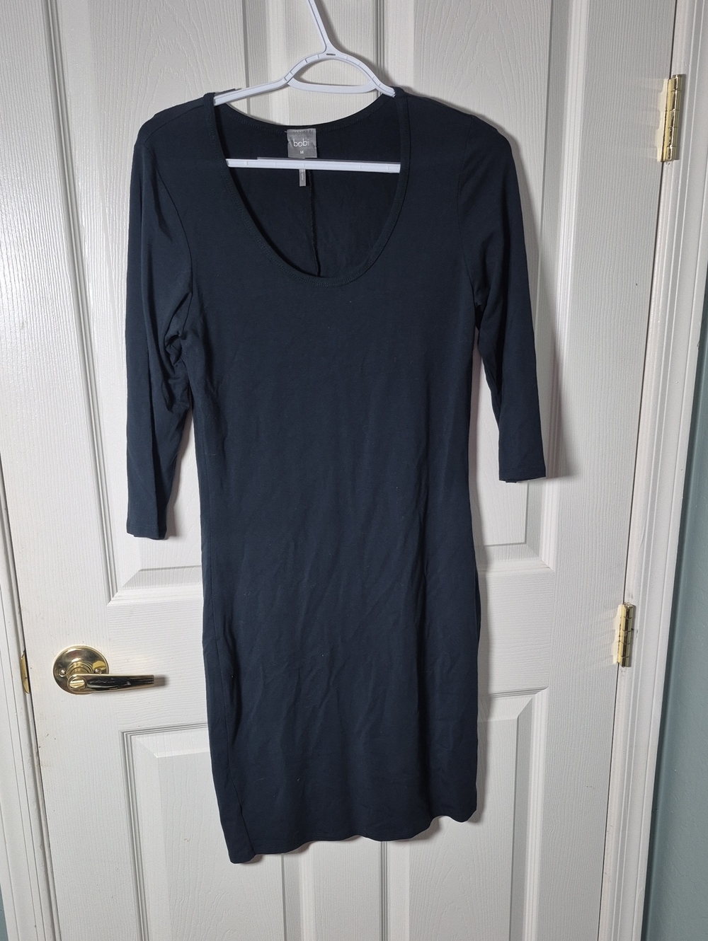 Bobi Navy Scoop Neck 3/4 Sleeve Bodycon Dress